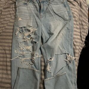 American Eagle Outfitters Ripped Light Blue Boyfriend Jeans